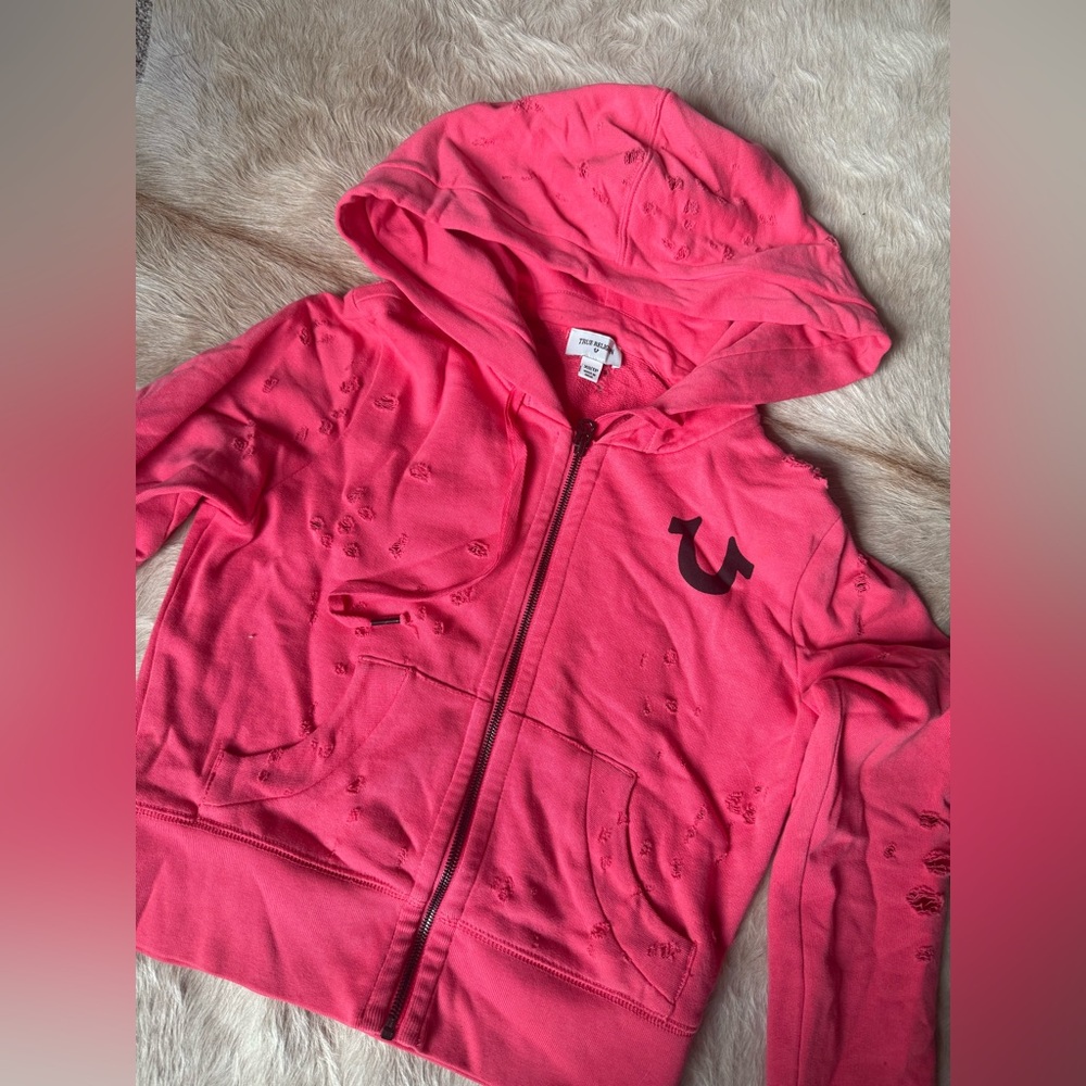 True religion pink distressed sweatshirt